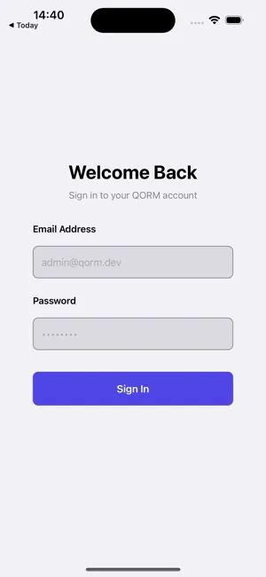 Login screen on iOS